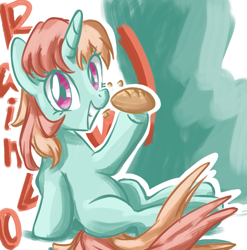 Size: 671x680 | Tagged: safe, artist:tastyrainbow, imported from derpibooru, oc, oc only, pony, unicorn, bread, cute, excited, food, happy, red eyes, solo