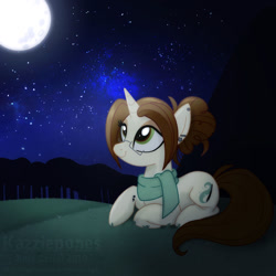 Size: 1024x1024 | Tagged: safe, artist:kazziepones, imported from derpibooru, oc, oc only, oc:hazel, pony, unicorn, clothes, female, glasses, mare, night, scarf, solo