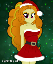 Size: 1024x1229 | Tagged: safe, artist:danielitamlp, imported from derpibooru, adagio dazzle, equestria girls, rainbow rocks, bare shoulders, breasts, christmas, cleavage, clothes, female, holiday, sleeveless, smiling, solo, strapless