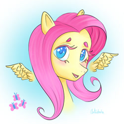 Size: 400x400 | Tagged: safe, artist:artichuka, imported from derpibooru, fluttershy, pegasus, pony, bust, cute, head, head only, wings