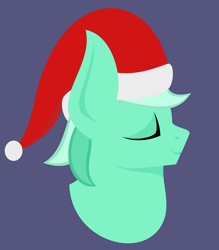 Size: 2626x3000 | Tagged: safe, artist:alltimemine, imported from derpibooru, lyra heartstrings, pony, unicorn, bust, christmas, eyes closed, female, hat, hearth's warming, high res, holiday, inkscape, lineless, mare, portrait, profile, santa hat, simple background, smiling, solo, vector