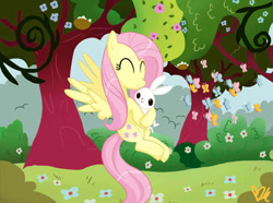 Size: 600x447 | Tagged: safe, artist:prettyfoxxylady, imported from derpibooru, angel bunny, fluttershy, butterfly, cute, shyabetes