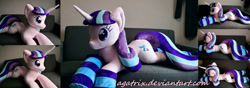 Size: 1280x453 | Tagged: safe, artist:agatrix, imported from derpibooru, starlight glimmer, pony, unicorn, clothes, couch, irl, life size, photo, plushie, socks, solo, striped socks