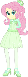 Size: 1702x4666 | Tagged: safe, artist:sketchmcreations, imported from derpibooru, fluttershy, equestria girls, equestria girls series, so much more to me, alternate hairstyle, clothes, commission, dress, female, hand behind back, high heels, shoes, simple background, smiling, solo, transparent background, vector