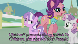 Size: 640x360 | Tagged: safe, edit, edited screencap, imported from derpibooru, screencap, diamond tiara, spoiled rich, sweetie belle, crusaders of the lost mark, caption, cards against humanity, image macro, text, vulgar