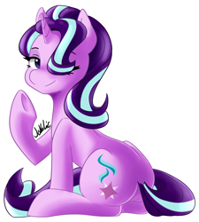 Size: 1800x2000 | Tagged: safe, artist:jovalic, imported from derpibooru, starlight glimmer, pony, unicorn, cute, female, glimmerbetes, hair flip, hair over one eye, mare, raised hoof, solo