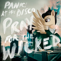 Size: 894x894 | Tagged: safe, artist:aldobronyjdc, imported from derpibooru, pegasus, pony, album cover, brendon urie, male, panic! at the disco, ponified, ponified album cover, pray for the wicked, spread wings, stallion, wings