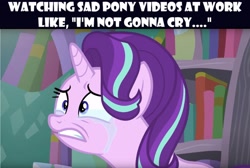 Size: 1921x1294 | Tagged: safe, edit, edited screencap, editor:leonidus, imported from derpibooru, screencap, starlight glimmer, the crystalling, bookshelf, crying, meme, text