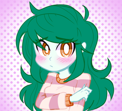 Size: 600x550 | Tagged: safe, artist:thegreatrouge, imported from derpibooru, wallflower blush, equestria girls, equestria girls series, forgotten friendship, blushing, cute, female, flowerbetes, shy, solo, white pupils