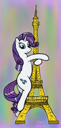 Size: 190x400 | Tagged: safe, artist:xyi, imported from derpibooru, rarity, pony, unicorn, eiffel tower, female, giant pony, macro, solo