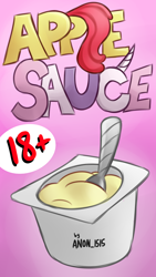 Size: 2160x3840 | Tagged: safe, artist:anon_1515, imported from derpibooru, apple bloom, sweetie belle, comic:applesauce, applesauce, comic, simple background, spoon, text, title, title card