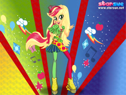 Size: 800x600 | Tagged: safe, artist:user15432, imported from derpibooru, applejack, equestria girls, rainbow rocks, boots, bracelet, clothes, dressup, hat, high heel boots, high heels, jewelry, leggings, ponied up, pony ears, rainbow hair, rainbow rocks outfit, red hat, rock and roll, rock star, shoes, solo, starsue