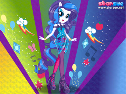Size: 800x600 | Tagged: safe, artist:user15432, imported from derpibooru, rarity, equestria girls, rainbow rocks, bracelet, clothes, dressup, high heels, jewelry, leggings, necklace, ponied up, pony ears, rainbow hair, rainbow rocks outfit, rock and roll, rock star, shoes, solo, starsue