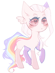 Size: 400x534 | Tagged: safe, artist:kirionek, imported from derpibooru, oc, oc only, oc:spectral ballad, earth pony, pony, adopted, adopted oc, blushing, chest fluff, cute, female, heart eyes, ocbetes, pastel, pink eyes, rainbow hair, rainbow tail, raised hoof, simple background, solo, standing, three quarter view, transparent background, white fur, white hair, wing ears, wingding eyes