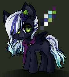 Size: 400x446 | Tagged: safe, artist:miioko, imported from derpibooru, oc, oc only, oc:blackberry current, pegasus, pony, adopted, adopted oc, berries, berry, black fur, chibi, female, freckles, green eyes, purple hair, solo, white hair