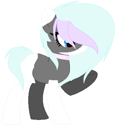 Size: 362x396 | Tagged: safe, artist:xxwillowstormxx, imported from derpibooru, oc, oc only, oc:kimmy (ice1517), earth pony, pony, choker, female, hair over one eye, mare, raised hoof, simple background, solo, white background