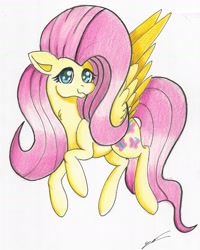 Size: 1573x1969 | Tagged: safe, artist:luxiwind, imported from derpibooru, fluttershy, pegasus, pony, big hair, female, flying, mare, simple background, solo, traditional art, white background