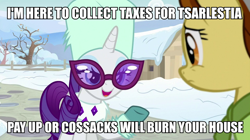 Size: 960x539 | Tagged: safe, imported from derpibooru, screencap, butternut, rarity, pony, best gift ever, caption, hug, image macro, russian, snow, text