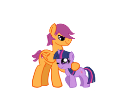 Size: 1024x768 | Tagged: safe, artist:turnaboutart, imported from derpibooru, scootaloo, twilight sparkle, pegasus, pony, adopted offspring, alternate universe, alternate universe of an alternate universe, cutie mark, father and daughter, female, filly, filly twilight sparkle, male, older, role reversal, rule 63, scooteroll, stallion, younger