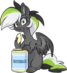 Size: 1280x1389 | Tagged: safe, artist:kez, imported from derpibooru, oc, oc only, oc:graphite sketch, pony, food, mayonnaise, sauce, solo