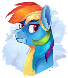 Size: 350x400 | Tagged: safe, artist:shikuzad, imported from derpibooru, rainbow dash, abstract background, bust, clothes, head, looking at something, simple background, uniform, white background, wonderbolts uniform