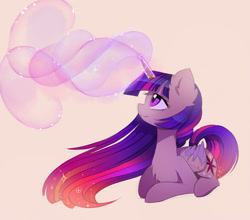 Size: 2400x2115 | Tagged: safe, artist:magnaluna, imported from derpibooru, twilight sparkle, alicorn, pony, bubble, colored wings, cutie mark, ethereal mane, female, horn ring, magic, multicolored wings, solo, twilight sparkle (alicorn)
