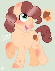 Size: 616x800 | Tagged: safe, artist:breeze-pfambipom1221, imported from derpibooru, oc, oc only, oc:cheese cupcake, earth pony, pony, male, offspring, parent:cheese sandwich, parent:pinkie pie, parents:cheesepie, simple background, solo, stallion