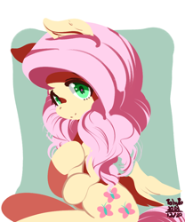 Size: 782x938 | Tagged: safe, artist:tohupo, imported from derpibooru, fluttershy, pegasus, pony, cutie mark, female, hoof on chest, looking at you, mare, sitting, smiling, solo, three quarter view, wings