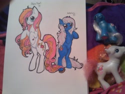Size: 2592x1944 | Tagged: safe, artist:amykat12, imported from derpibooru, baby bellaluna, pony, aloha pearl, g3, g3 to g4, g4, generation leap, irl, photo, toy, traditional art