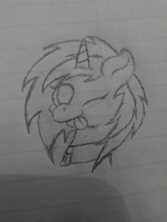Size: 4160x3120 | Tagged: safe, artist:flutternom, imported from derpibooru, oc, oc only, oc:frenzy nuke, pony, unicorn, bust, collar, female, looking at you, mare, one eye closed, tongue out, traditional art, wink