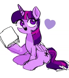 Size: 1535x1731 | Tagged: safe, artist:rakuen_295, imported from derpibooru, twilight sparkle, alicorn, pony, book, female, heart, holding, mare, open mouth, sitting, smiling, solo, twilight sparkle (alicorn)