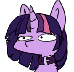 Size: 496x478 | Tagged: safe, artist:duop-qoub, imported from derpibooru, twilight sparkle, alicorn, pony, descended twilight, bust, chest fluff, collar, female, mare, simple background, solo, twiggie, twilight sparkle (alicorn), white background
