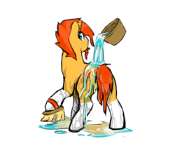 Size: 942x759 | Tagged: artist needed, safe, imported from derpibooru, sunburst, pony, unicorn, bathing, brush, bucket, cutie mark, facial hair, goatee, looking at you, male, solo, water, wet