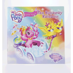 Size: 400x400 | Tagged: safe, imported from derpibooru, rarity (g3), tra-la-la, zipzee, bird, breezie, the runaway rainbow, book, cover, cover art, crystal carriage, cute, diabreezies, flying, g3, g3 raribetes, gif, non-animated gif, official, rainbow, raribetes