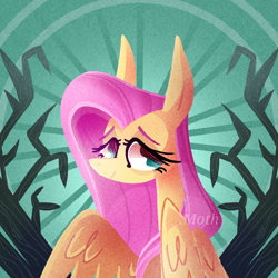 Size: 900x901 | Tagged: safe, artist:motger-mor, imported from derpibooru, fluttershy, pegasus, pony, bust, female, lidded eyes, lightly watermarked, lineless, looking at you, mare, portrait, smiling, solo, watermark