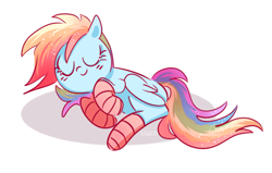 Size: 740x470 | Tagged: safe, artist:pinkablue, imported from derpibooru, rainbow dash, pegasus, pony, clothes, cute, dashabetes, eyes closed, female, socks, solo, striped socks