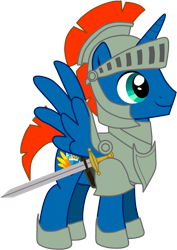 Size: 2066x2922 | Tagged: safe, artist:shadymeadow, imported from derpibooru, oc, oc only, oc:hyper wing, alicorn, pony, armor, male, simple background, solo, stallion, sword, transparent background, weapon