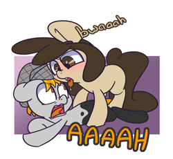 Size: 1500x1378 | Tagged: safe, artist:lou, imported from derpibooru, oc, oc:button plug, oc:louvely, pony, bully, bullying, bwah, drool, drool string, duo, screaming, tongue out