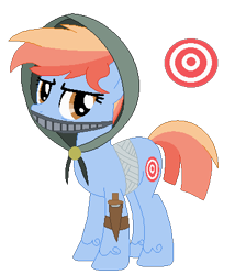 Size: 367x428 | Tagged: safe, artist:fandom-crockpot, imported from derpibooru, oc, oc only, oc:blue arrow, earth pony, pony, bandage, bandana, dagger, female, holster, hood, knife, mare, mask, simple background, solo, transparent background, weapon