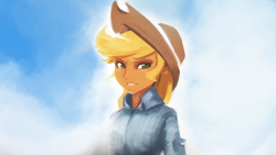 Size: 1920x1080 | Tagged: safe, artist:hierozaki, imported from derpibooru, applejack, human, clothes, cowboy hat, female, hat, humanized, pony coloring, shirt, solo, stetson