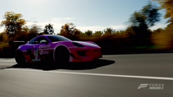 Size: 1920x1080 | Tagged: safe, artist:sevenxninja, derpibooru exclusive, imported from derpibooru, sweetie belle, pony, autumn, car, female, forza horizon, forza horizon 4, itasha, livery, mare, porsche, porsche cayman, road, rocket bunny, sky, tree