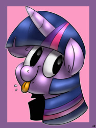 Size: 1280x1702 | Tagged: safe, artist:benja, imported from derpibooru, twilight sparkle, pony, unicorn, :p, bust, colored pupils, cute, ear fluff, female, portrait, signature, silly, solo, tongue out, twiabetes
