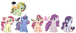 Size: 3578x1572 | Tagged: safe, artist:shiibases, artist:yoshisohappy, imported from derpibooru, oc, oc only, oc:iris lolita, oc:monarch blossom, oc:radiant fortune, oc:soirre swirl, oc:spectrum pyre, oc:spell bound, alicorn, earth pony, pegasus, pony, unicorn, alicorn oc, base used, eyeshadow, female, flying, magical lesbian spawn, makeup, mare, next generation, offspring, parent:fluttershy, parent:inky rose, parent:party favor, parent:pinkie pie, parent:rainbow dash, parent:rarity, parent:roseluck, parent:spitfire, parent:starlight glimmer, parent:sunset shimmer, parent:trixie, parent:twilight sparkle, parents:inkity, parents:partypie, parents:roseshy, parents:shimmerglimmer, parents:spitdash, parents:twixie, raised hoof, simple background, transparent background