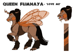 Size: 2150x1512 | Tagged: safe, artist:azraelartz, artist:theecchiqueen, imported from derpibooru, oc, oc only, oc:queen fumnaya, changeling, changeling queen, changeling oc, changeling queen oc, claws, fangs, female, mandibles, orange changeling, reference sheet, simple background, solo, white background