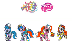 Size: 1032x774 | Tagged: safe, artist:omegaridersangou, imported from derpibooru, paradise, powder, buttons, clothes, cupcake, cure milky, cure selene, cure soleil, cure star, g1, g1 to g4, g4, generation leap, precure, pretty cure, simple background, star twinkle precure, white background