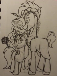Size: 900x1200 | Tagged: safe, artist:raritylover152, imported from derpibooru, hoo'far, trixie, female, male, shipping, sketch, straight, traditional art, trixfar