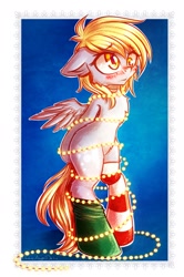 Size: 1431x2160 | Tagged: safe, artist:chaosangeldesu, imported from derpibooru, derpy hooves, pony, christmas, christmas lights, clothes, female, holiday, socks, solo, striped socks