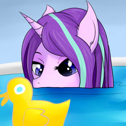 Size: 600x600 | Tagged: safe, artist:dashy21, imported from derpibooru, starlight glimmer, pony, unicorn, female, mare, rubber duck, solo, wet mane