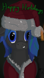 Size: 4320x7680 | Tagged: safe, artist:littlepony115, imported from derpibooru, oc, oc only, oc:solar eclipse, pegasus, pony, absurd resolution, candle, christmas, clothes, costume, female, front view, hat, holiday, lineless, mare, santa costume, santa hat, solo