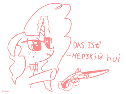 Size: 1200x895 | Tagged: safe, artist:ramprover, imported from derpibooru, oc, oc only, pony, cyrillic, dialogue, flintlock, gun, handgun, pistol, russian, solo